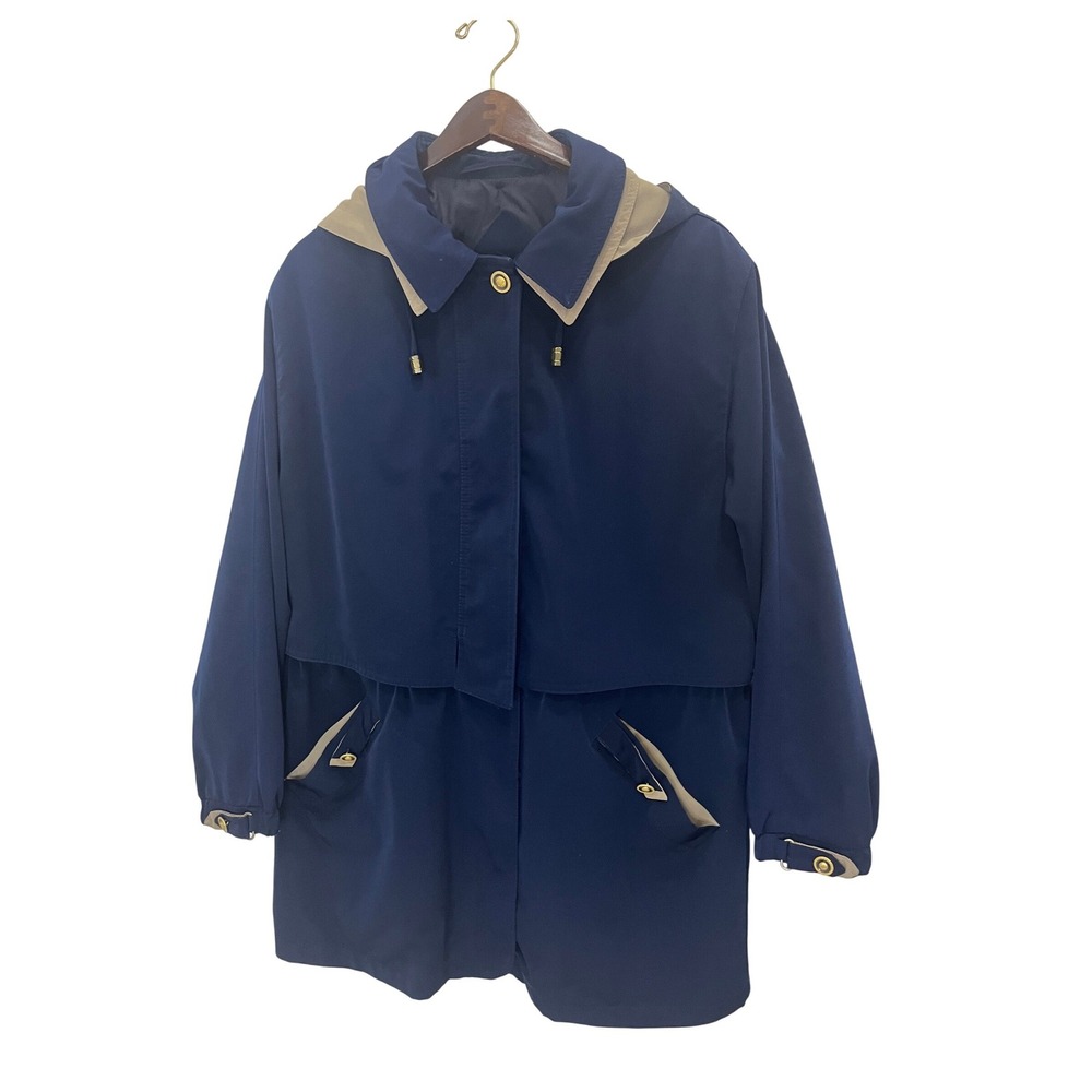 Carlo Briani Anorak Jacket Womens Large Navy Blue Good Hooded‎ Mid Length Coat
